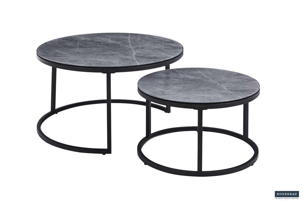 Rousseau Boston Salontafel – Glas & MDF – Steen Grijs – Ø80 x H45 cm